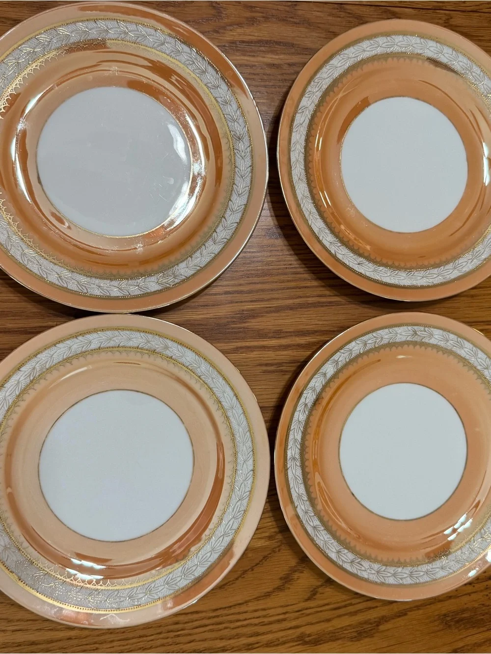 Noritake Peach/Gold Trim Dinner Plates Set (4)